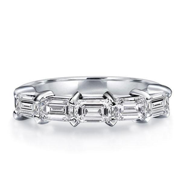 Emerald & Created White Sapphire Half Eternity Wedding Band - Sterling Silver