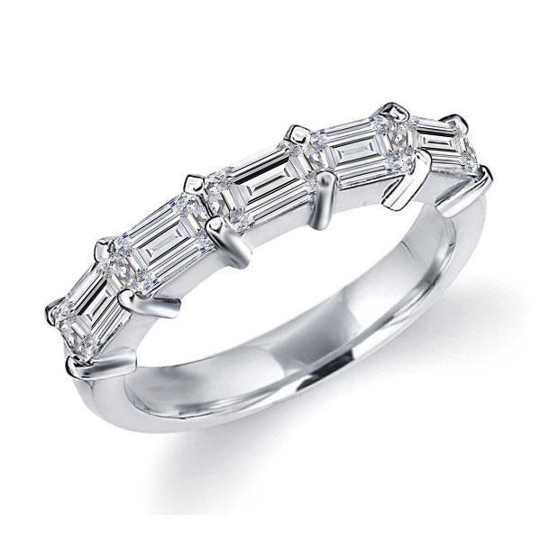 Emerald & Created White Sapphire Half Eternity Wedding Band - Sterling Silver