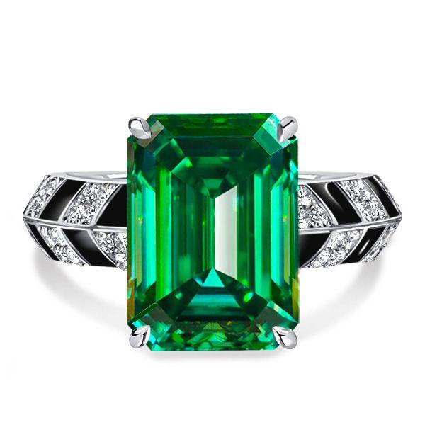 Emerald Green Sterling Silver Engagement Ring for Women - Unique Design