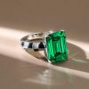 Emerald Green Sterling Silver Engagement Ring for Women - Unique Design