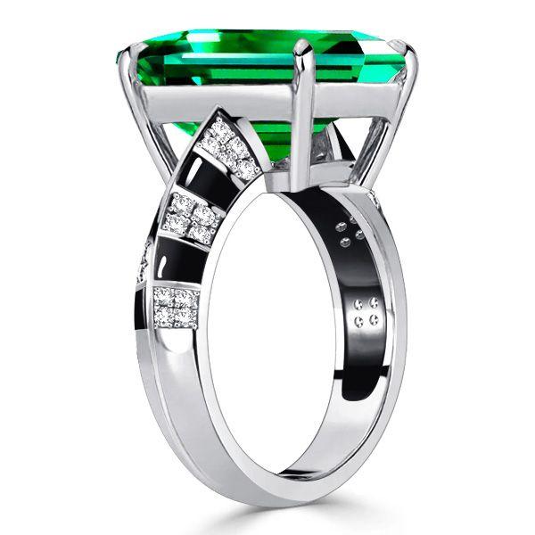 Emerald Green Sterling Silver Engagement Ring for Women - Unique Design
