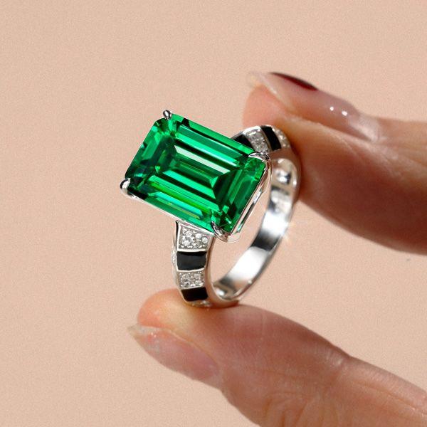 Emerald Green Sterling Silver Engagement Ring for Women - Unique Design