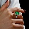 Emerald Green Sterling Silver Engagement Ring for Women - Unique Design