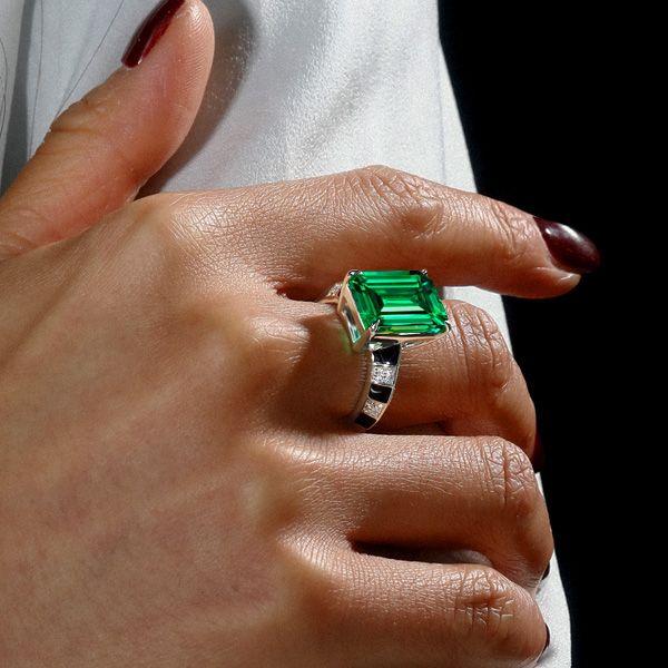 Emerald Green Sterling Silver Engagement Ring for Women - Unique Design