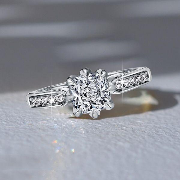 Cushion Cut Sterling Silver Engagement Ring - 2 CT Center Stone