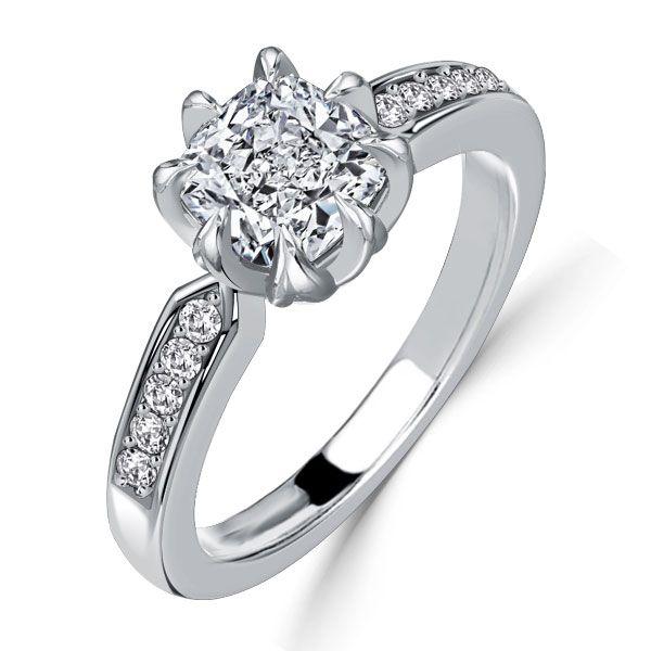 Cushion Cut Sterling Silver Engagement Ring - 2 CT Center Stone
