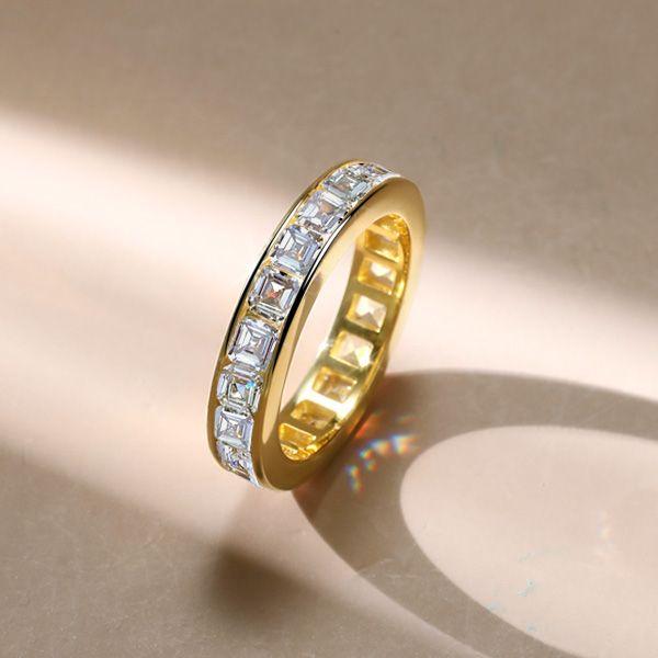 Asscher Cut Eternity Band - 18K Gold Plated Sterling Silver Wedding Ring
