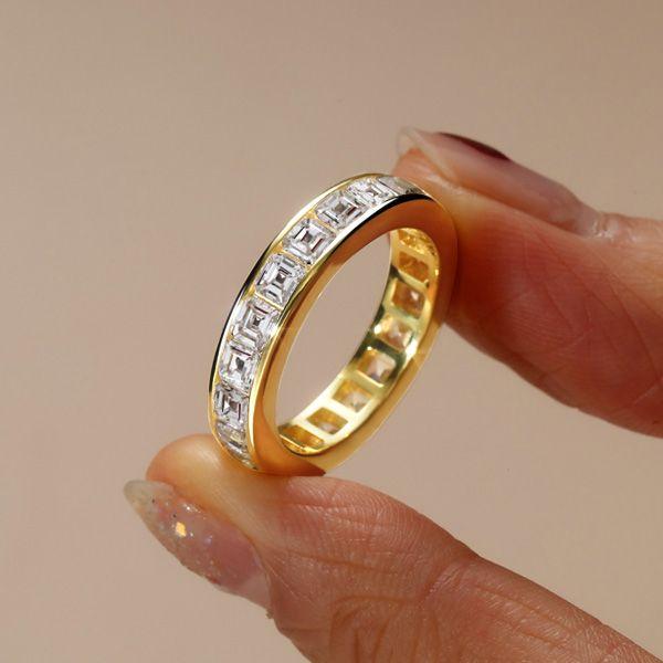 Asscher Cut Eternity Band - 18K Gold Plated Sterling Silver Wedding Ring