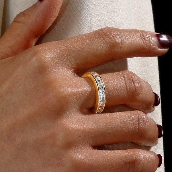Asscher Cut Eternity Band - 18K Gold Plated Sterling Silver Wedding Ring
