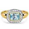 Aquamarine & Two-Tone Sterling Silver Halo Ring - Cushion Cut