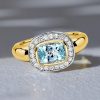 Aquamarine & Two-Tone Sterling Silver Halo Ring - Cushion Cut