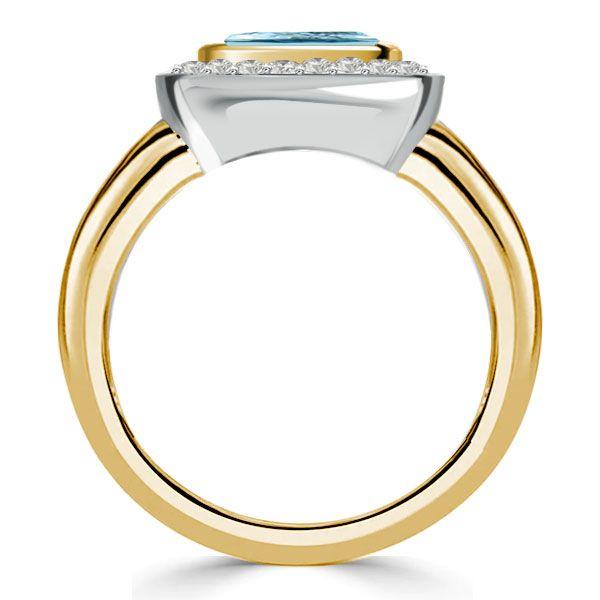 Aquamarine & Two-Tone Sterling Silver Halo Ring - Cushion Cut