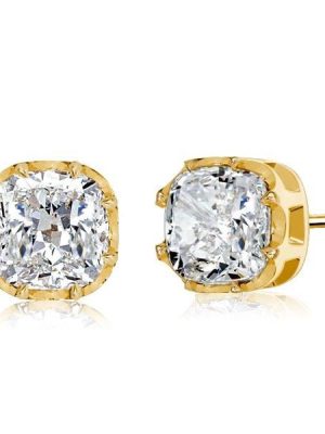 18K Gold Plated Sterling Silver Cushion Cut Stud Earrings 2.50 CT. TW.