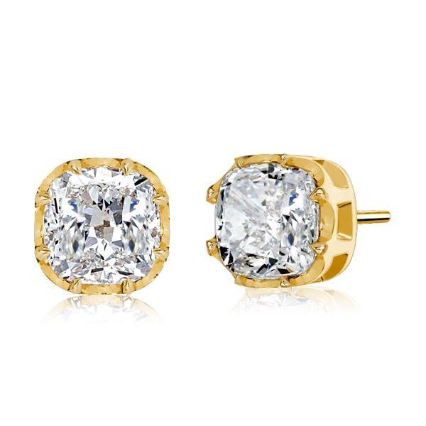 18K Gold Plated Sterling Silver Cushion Cut Stud Earrings 2.50 CT. TW.