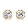 18K Gold Plated Sterling Silver Cushion Cut Stud Earrings 2.50 CT. TW.
