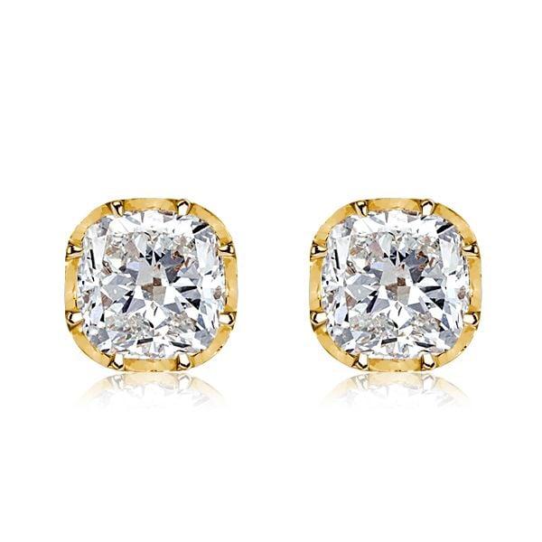 18K Gold Plated Sterling Silver Cushion Cut Stud Earrings 2.50 CT. TW.