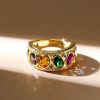 Oval Cut Multi Color Sapphire Wedding Band | 18K Gold Plated Sterling Silver Ring