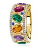 Oval Cut Multi Color Sapphire Wedding Band | 18K Gold Plated Sterling Silver Ring