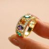 Oval Cut Multi Color Sapphire Wedding Band | 18K Gold Plated Sterling Silver Ring