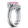 Pear Shaped Pink Stone Wedding Ring Bridal Set in Sterling Silver