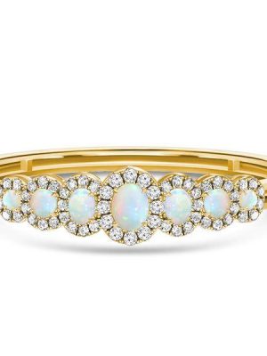 Opal Bangle Bracelet - Halo Opal Silver Bangle - Antique Style