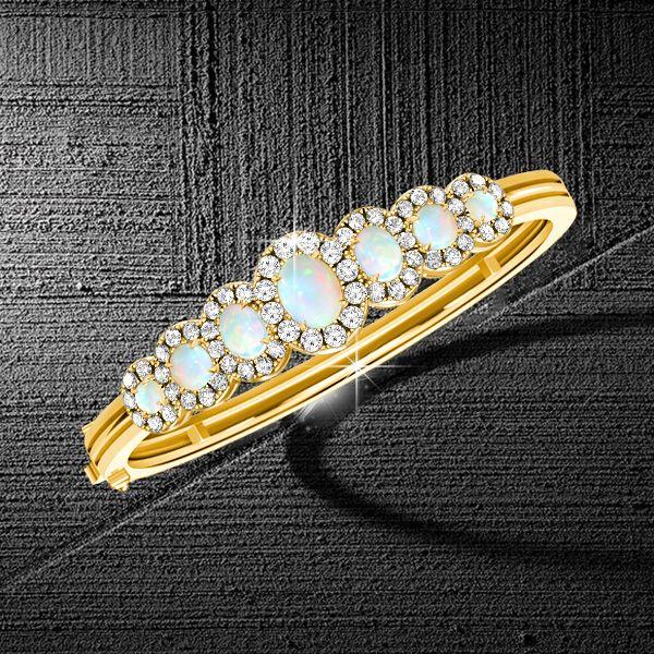 Opal Bangle Bracelet - Halo Opal Silver Bangle - Antique Style