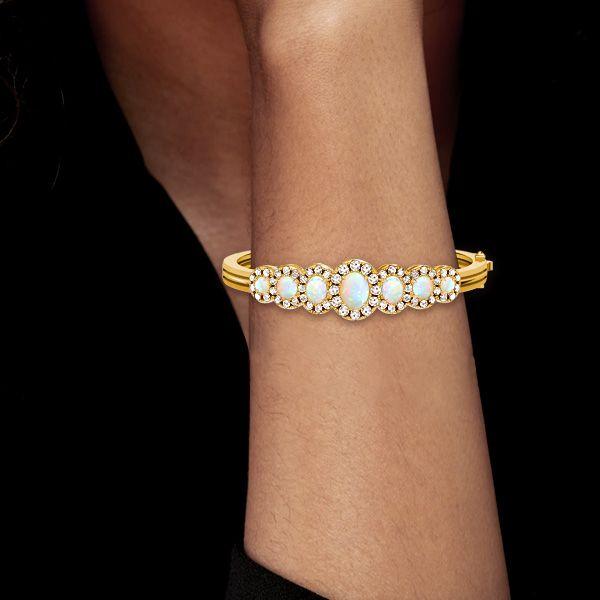 Opal Bangle Bracelet - Halo Opal Silver Bangle - Antique Style