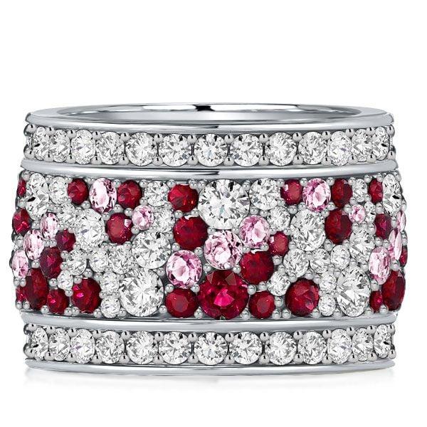 Multi-Row Ruby Band Eternity Wedding Ring for Women in Sterling Silver