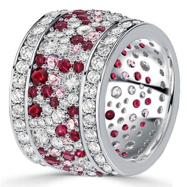 Multi-Row Ruby Band Eternity Wedding Ring for Women in Sterling Silver
