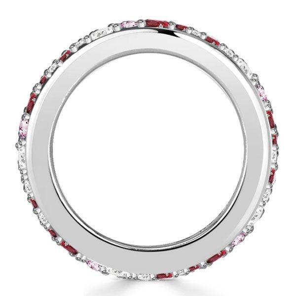 Multi-Row Ruby Band Eternity Wedding Ring for Women in Sterling Silver