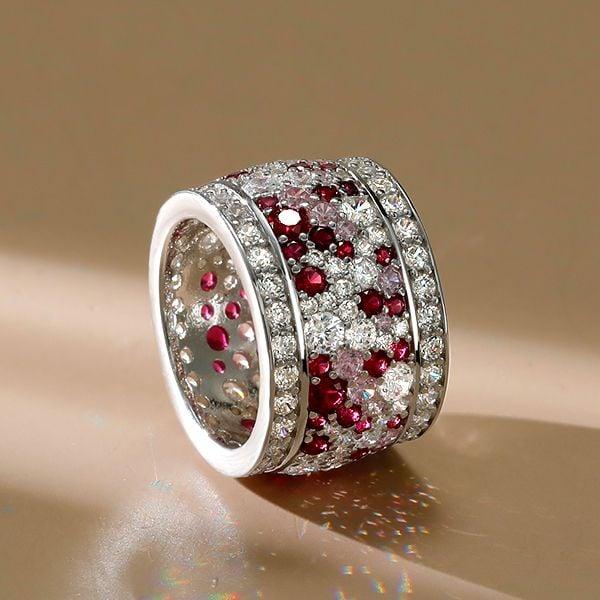 Multi-Row Ruby Band Eternity Wedding Ring for Women in Sterling Silver