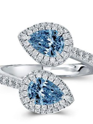 Halo Pear Cut Twin Stone Sterling Silver Engagement Ring