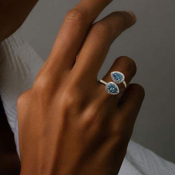 Halo Pear Cut Twin Stone Sterling Silver Engagement Ring