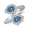 Halo Pear Cut Twin Stone Sterling Silver Engagement Ring