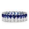 Blue Sapphire & White Pear Eternity Band - Sterling Silver Double Row Ring