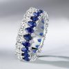 Blue Sapphire & White Pear Eternity Band - Sterling Silver Double Row Ring
