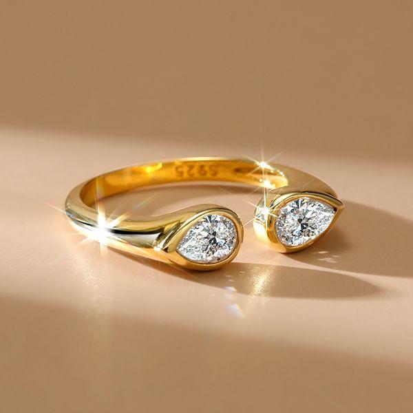 Droplet Pear Cut Open Ring - 925 Sterling Silver Wedding Band