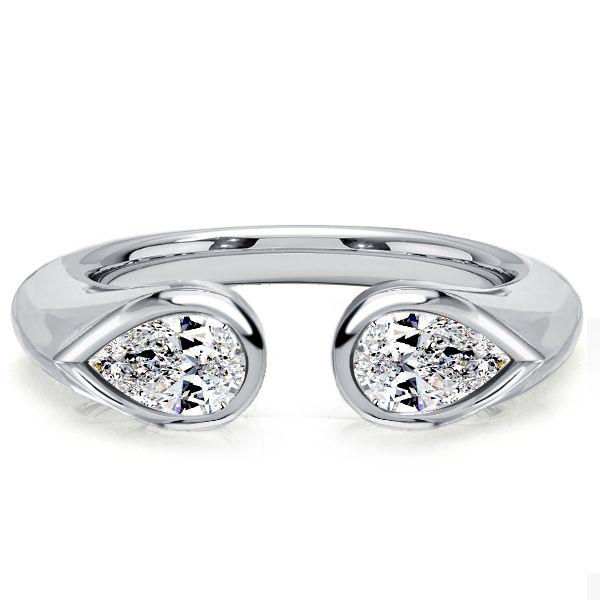 Droplet Pear Cut Open Ring - 925 Sterling Silver Wedding Band
