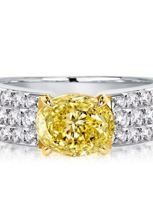 Oval Cut Yellow Sapphire Two-Tone Engagement Ring - Sterling Silver