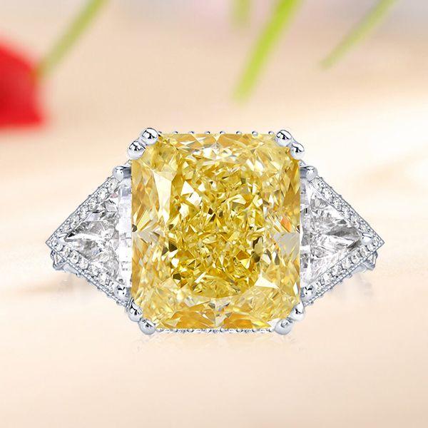 Radiant Cut Yellow Topaz Three Stone Engagement Ring in Sterling Silver