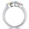 Halo Three Stone Engagement Ring with Colored Marquise Cut Stones in 925 Sterling Silver