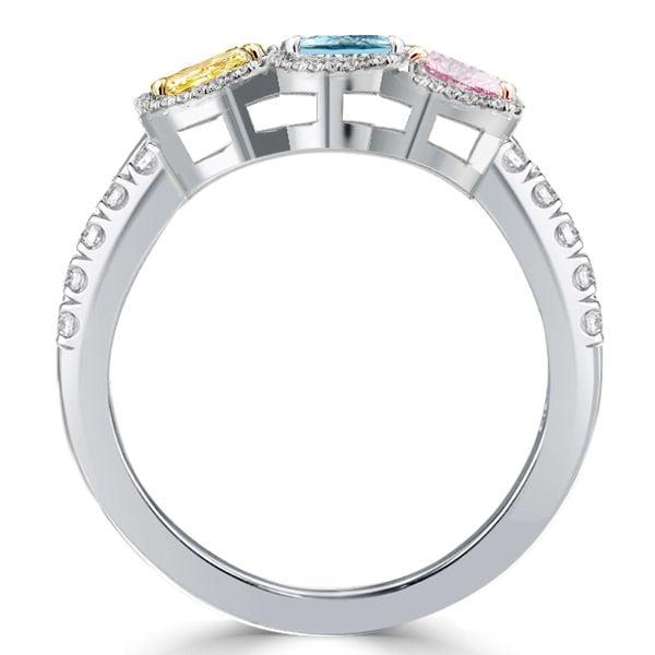 Halo Three Stone Engagement Ring with Colored Marquise Cut Stones in 925 Sterling Silver