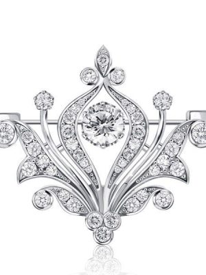 Antique Style Round Brooch - Sterling Silver - 2.66 CTW Stones
