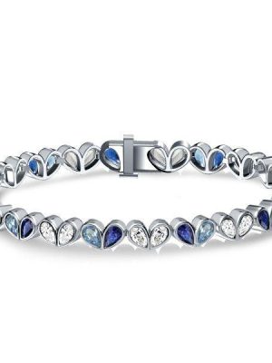 Pear Cut Blue Sapphire Tennis Bracelet - 925 Sterling Silver Wedding Jewelry