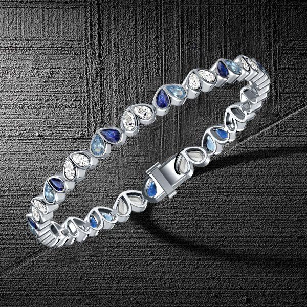 Pear Cut Blue Sapphire Tennis Bracelet - 925 Sterling Silver Wedding Jewelry
