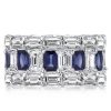 Eternity Sterling Silver Blue Emerald & Baguette Stackable Band Ring Set