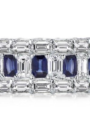 Eternity Sterling Silver Blue Emerald & Baguette Stackable Band Ring Set
