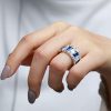 Eternity Sterling Silver Blue Emerald & Baguette Stackable Band Ring Set