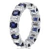 Eternity Sterling Silver Blue Emerald & Baguette Stackable Band Ring Set