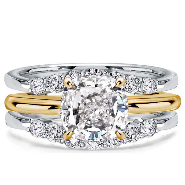 Cushion Cut Sterling Silver Engagement Ring Set with Enhancer Guards - 3.60 CT. TW.